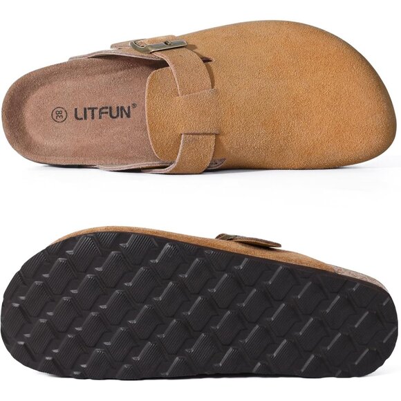 Women's Brown Genuine Suede Clogs Soft Footbed Leather Comfort Slip On Shoes - Picture 6 of 6